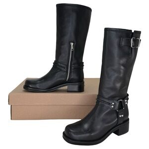 Steve Madden Black Moto Boots with Buckle Detail